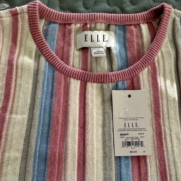 ELLE Women's Long Sleeve Top Pink Blue White Grey Stripes Size M NWT - Picture 5 of 12